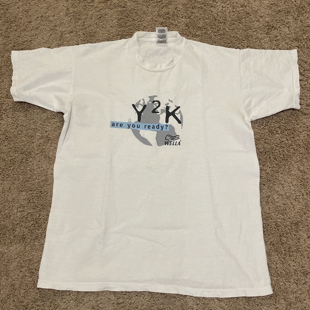 Unisex Y2K are you ready? Wella brand t-shirt white size L vintage